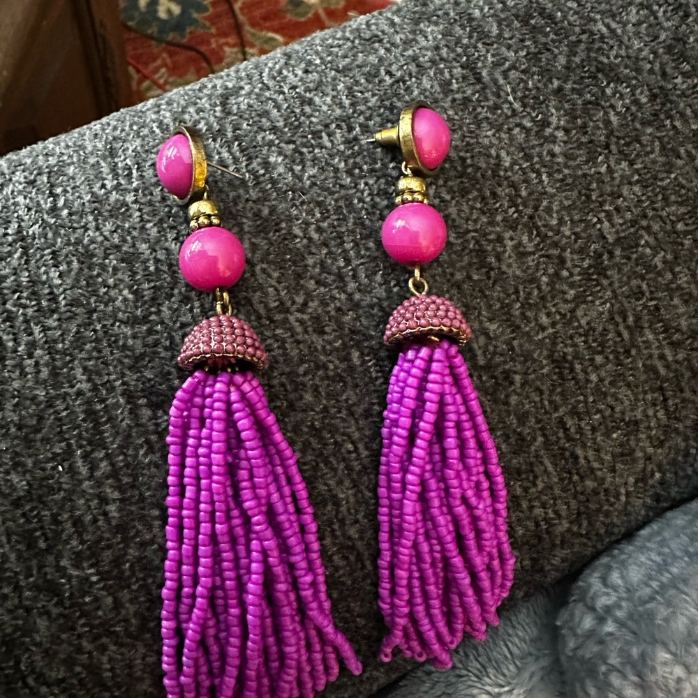 BaubleBar Fuchsia Beaded Tassel Earrings